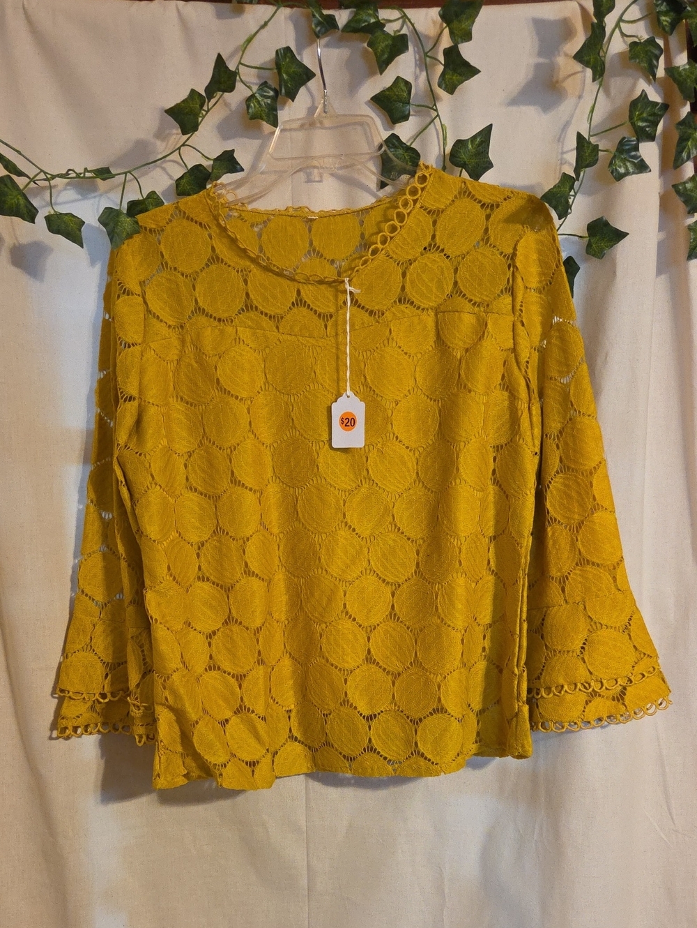 SHEIN Mustard Lace Circle Knit Blouse